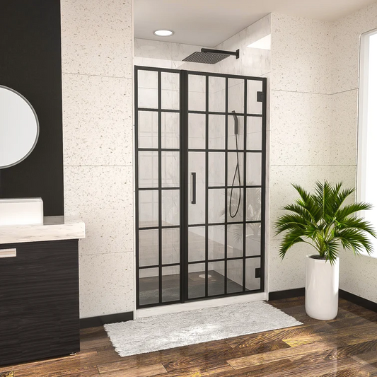 34" W X 72" H Semi-Frameless Hinged Shower Door And Enclosure Matte Black Lordear