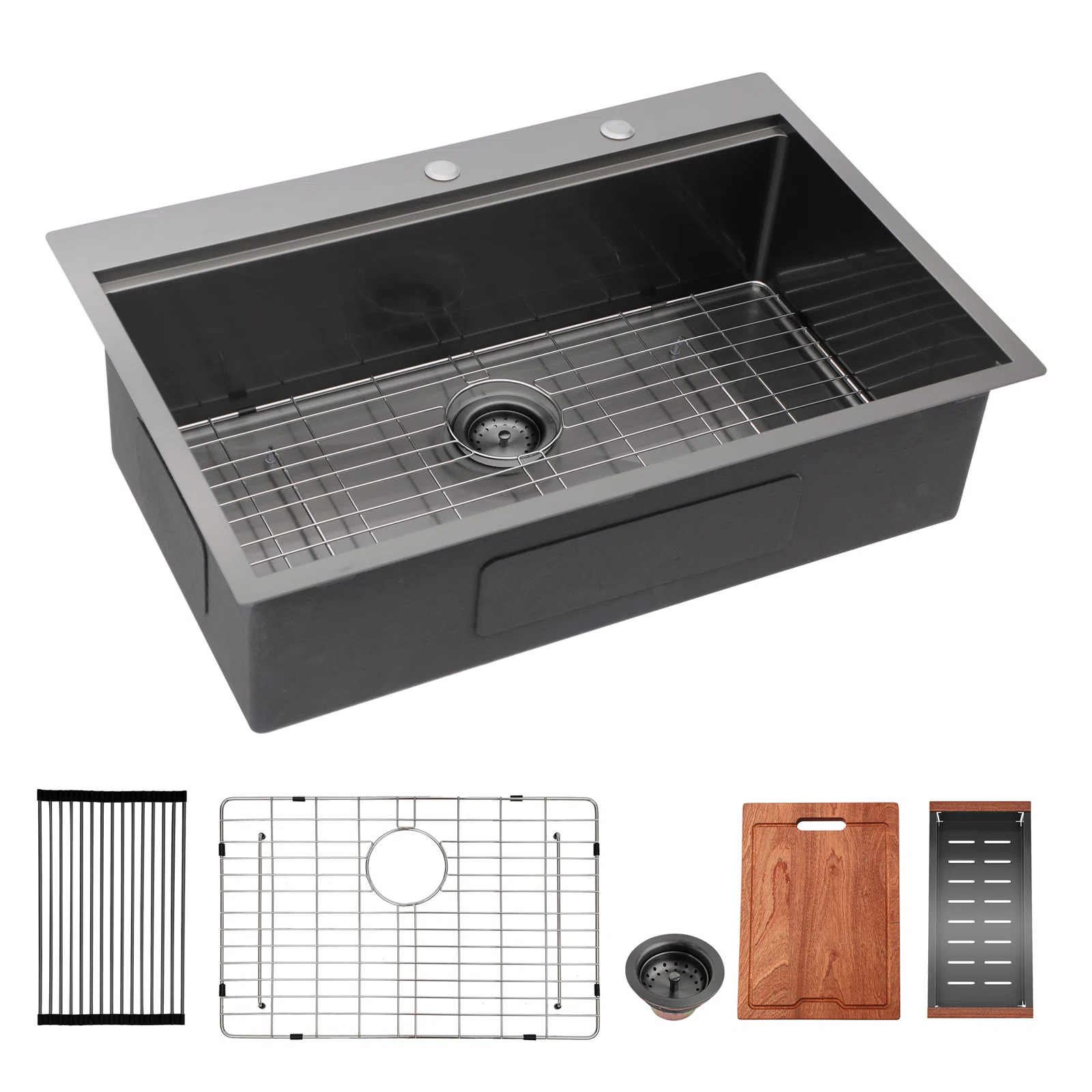 30" L x 22" W Farmhouse Kitchen & Utility Sink Workstation Gunmetal Single Bowl Stainless Steel Lordear