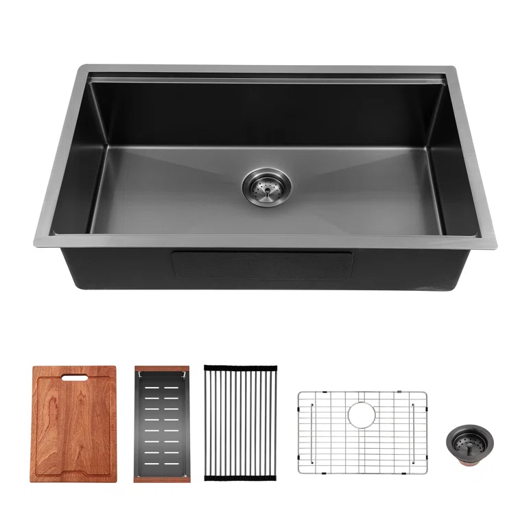 33" L x 19" W Farmhouse Kitchen & Utility Sink Workstation Single Bowl Stainless Steel Undermount Lordear