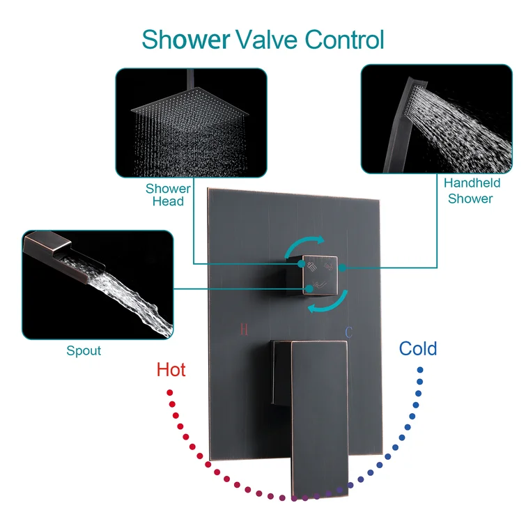 16 Inch Rainfall Square Shower System with Handheld Shower and Waterfall Faucet Ceiling Mounted