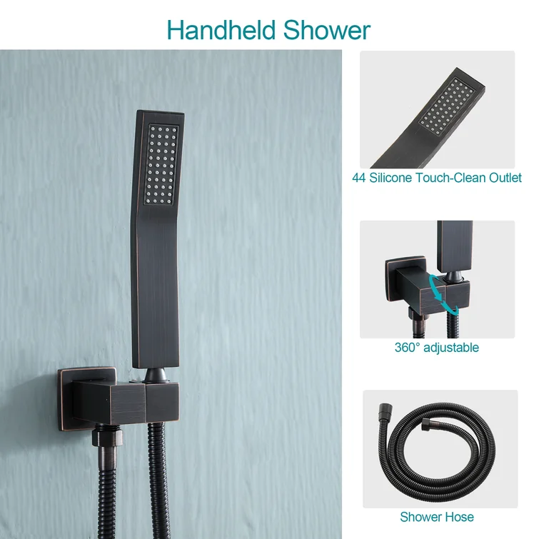 16 Inch Rainfall Square Shower System with Handheld Shower and Waterfall Faucet Ceiling Mounted