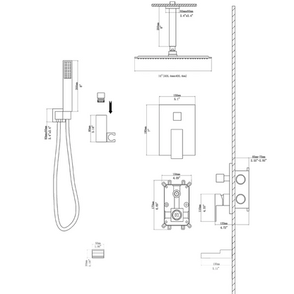 16 Inch Rainfall Square Shower System with Handheld Shower and Waterfall Faucet Ceiling Mounted