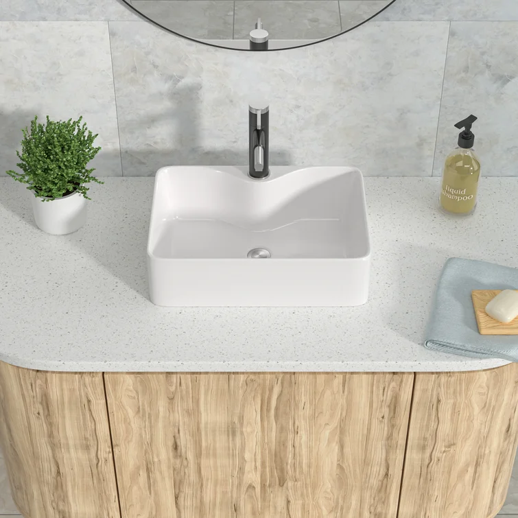 18-4/5"Wx14-1/2"Dx5-1/2"H Bathroom Vessel Sink White Ceramic Rectangular with 1 Faucet Hole