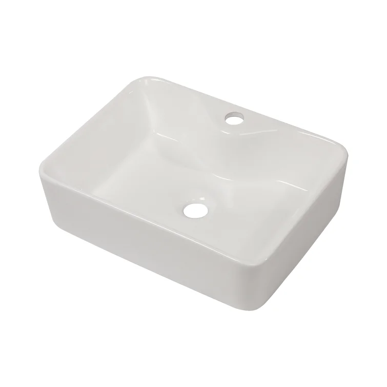 18-4/5"Wx14-1/2"Dx5-1/2"H Bathroom Vessel Sink White Ceramic Rectangular with 1 Faucet Hole