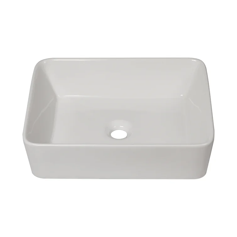 19"Wx14-1/2"Dx5-1/2"H Bathroom Vessel Sink White Glazed Ceramic Rectangular