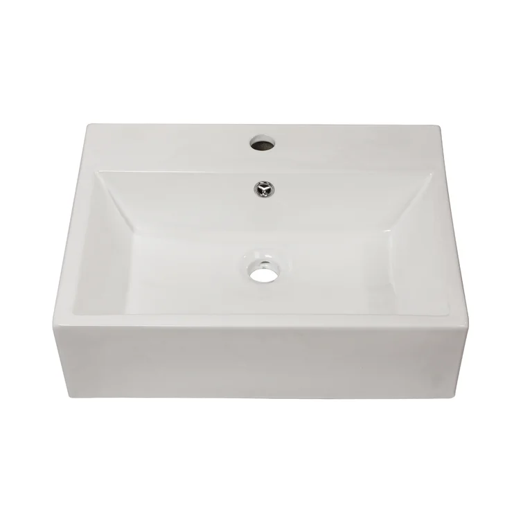 20"Wx18"Dx5-1/2"H Bathroom Vessel Sink White Ceramic Rectangular Wall-Mounted With Right Angle