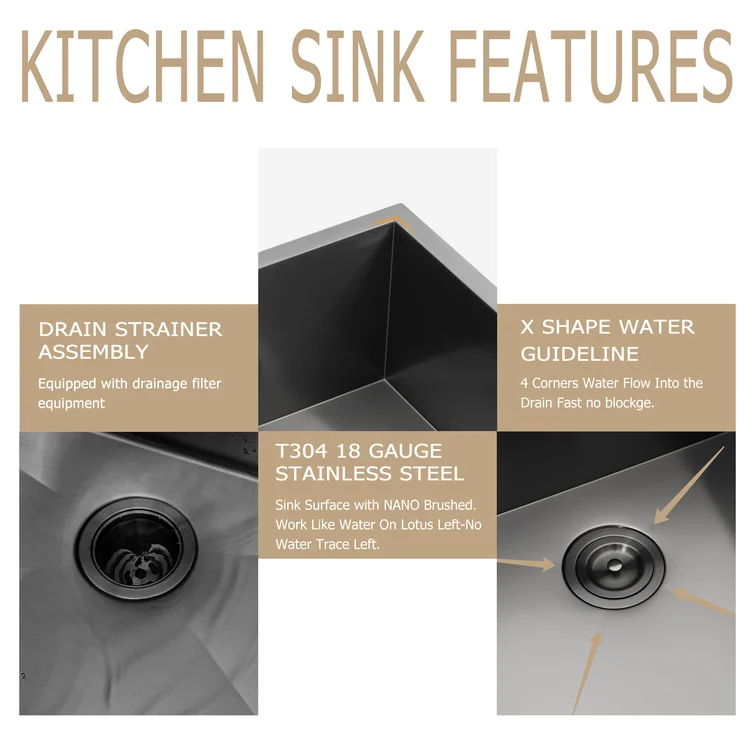 23" W x 18" D Undermount Kitchen Sink Bar Sink Stainless Steel Sing Bowl with Accessories