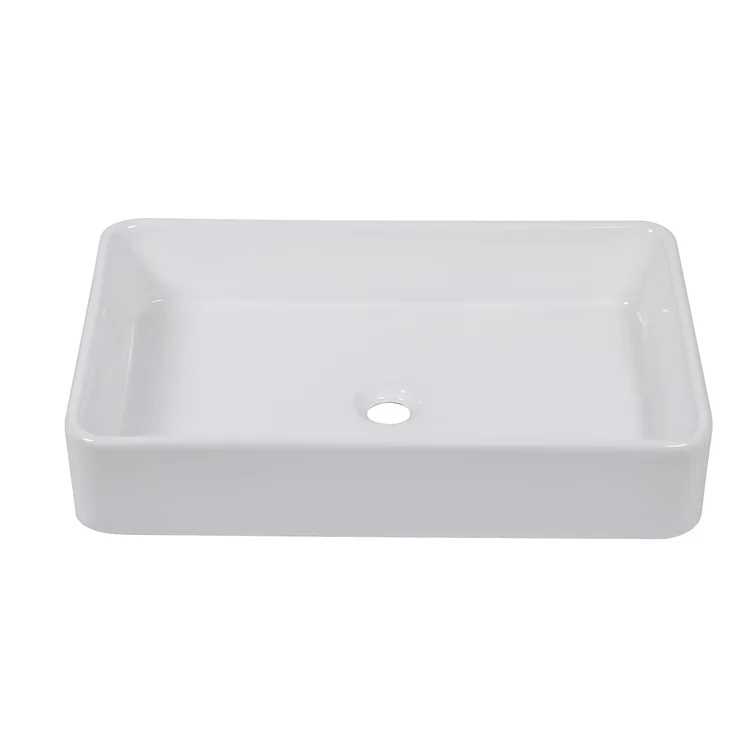 24"Wx16"Dx5"H Bathroom Vessel Sink White Ceramic Rectangular Top-Mounted