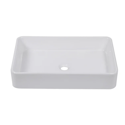 24"Wx16"Dx5"H Bathroom Vessel Sink White Ceramic Rectangular Top-Mounted