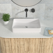 24''Wx16''Dx5''H Bathroom Vessel Sink White Ceramic Rectangular Top-Mounted Kichae USA