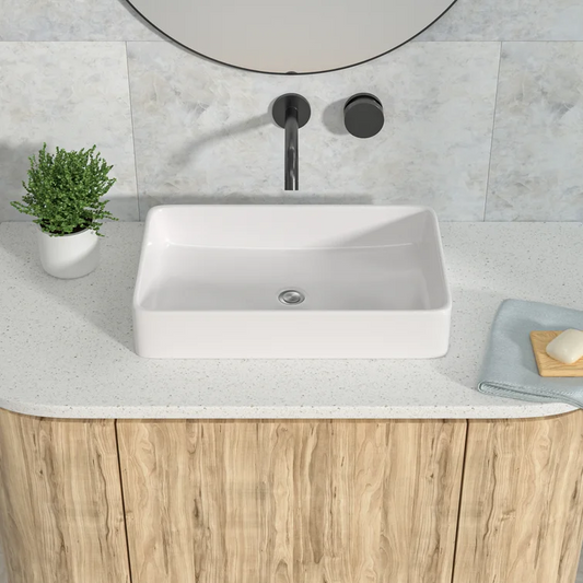 24"Wx16"Dx5"H Bathroom Vessel Sink White Ceramic Rectangular Top-Mounted