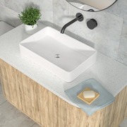 24''Wx16''Dx5''H Bathroom Vessel Sink White Ceramic Rectangular Top-Mounted Kichae USA