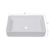 24''Wx16''Dx5''H Bathroom Vessel Sink White Ceramic Rectangular Top-Mounted Kichae USA