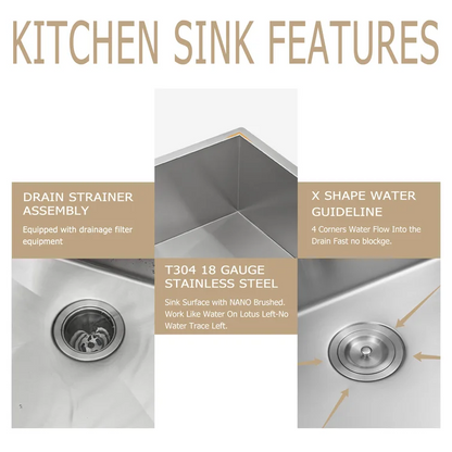 25" W x 22" D Topmount Kitchen Sink Bar Sink Stainless Steel Single Bowl with Accessories