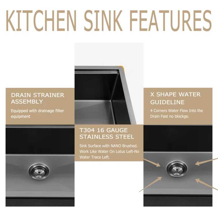 28'' W x 18'' D Undermount Kitchen Sink Worksation Sink Gunmetal Black Single Bowl Stainless Steel