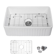 30'' W x 18'' D Farmhouse Kitchen Sink White Ceramic Single Bowl with Drain Assembly Kichae USA