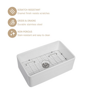 30'' W x 18'' D Farmhouse Kitchen Sink White Ceramic Single Bowl with Drain Assembly Kichae USA
