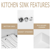 30'' W x 18'' D Farmhouse Kitchen Sink White Ceramic Single Bowl with Drain Assembly Kichae USA