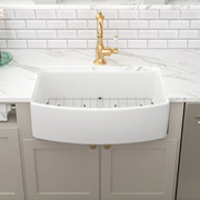 30'' W x 19'' D Farmhouse Kitchen Sink Radian Single Deep Bowl White Ceramic with Sink Grid Kichae USA