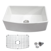 30'' W x 19'' D Farmhouse Kitchen Sink Radian Single Deep Bowl White Ceramic with Sink Grid Kichae USA