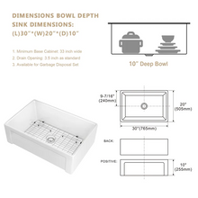 Load image into Gallery viewer, 30&quot; W x 20&quot; D Farmhouse Kitchen Sink White Ceramic Deep Bowl with Accessories
