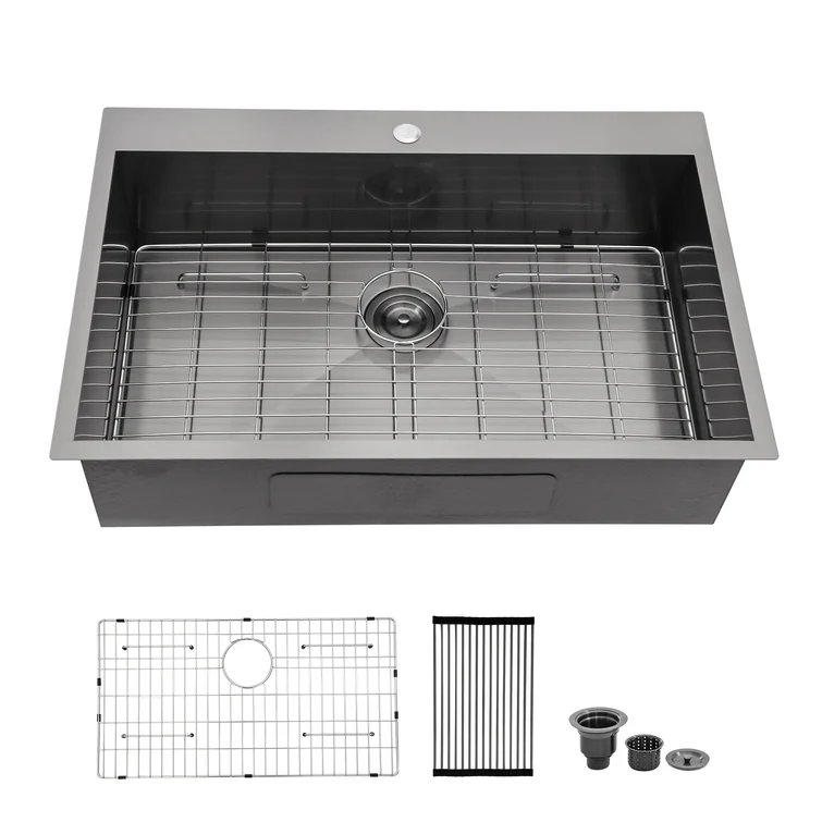 30" W x 22" D Topmount Kitchen Sink Gunmetal Black with Bottom Grid