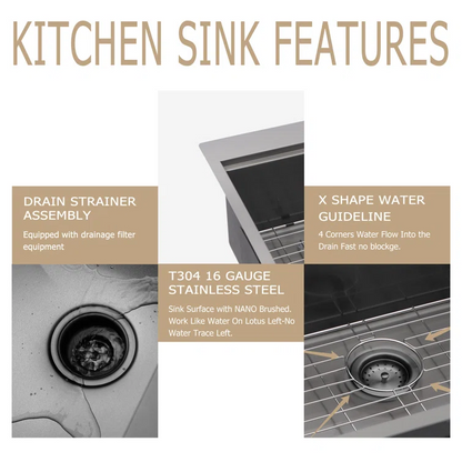 30" W x 22" D Topmount Kitchen Sink Workstation Sink Gunmetal Black Single Bowl Stainless Steel