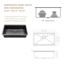 Load image into Gallery viewer, 30&#39;&#39; W x 18&#39;&#39; D Undermount Kitchen Sink Workstation Sink Single Bowl Stainless Steel
