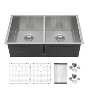 32'' W x 18'' D Undermount Kitchen Sink Double Equal Bowl Stainless Steel with Accessories Kichae USA