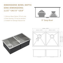 Load image into Gallery viewer, 32&quot; W x 18&quot; D Undermount Kitchen Sink Double Equal Bowl Stainless Steel with Accessories
