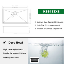 Load image into Gallery viewer, 33&quot; W x 19&quot; D Undermount Kitchen Sink Gunmetal Black Single Bowl with Accessories
