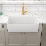 33'' W x 20'' D Farmhouse Kitchen Sink White Ceramic with Bottom Grid Apron Front Kichae USA