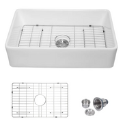 33'' W x 20'' D Farmhouse Kitchen Sink White Ceramic with Bottom Grid Apron Front Kichae USA