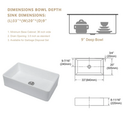 33'' W x 20'' D Farmhouse Kitchen Sink White Ceramic with Bottom Grid Apron Front Kichae USA