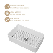 33'' W x 20'' D Farmhouse Kitchen Sink White Ceramic with Bottom Grid Apron Front Kichae USA