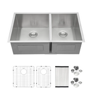 33'' W x 19'' D Undermount Kitchen Sink Double Offset Bowl 18 Gauge Stainless Steel with Sink Grid Kichae USA