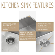 33'' W x 19'' D Undermount Kitchen Sink Double Offset Bowl 18 Gauge Stainless Steel with Sink Grid Kichae USA