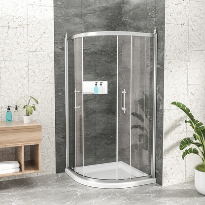 36" W x 72" H Semi-Frameless Shower Door and Enclosure Neo-Round Corner Sliding Tempered Glass