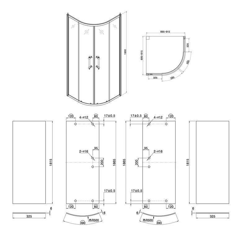 36" W x 72" H Semi-Frameless Shower Door and Enclosure Neo-Round Corner Sliding Tempered Glass