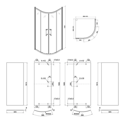 36" W x 72" H Semi-Frameless Shower Door and Enclosure Neo-Round Corner Sliding Tempered Glass