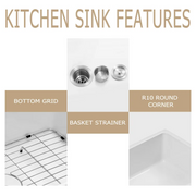 36'' W x 20'' D Farmhouse Kitchen Sink White Porcelain with Accessories Apron Front Kichae USA