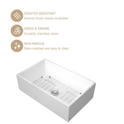 36'' W x 20'' D Farmhouse Kitchen Sink White Porcelain with Accessories Apron Front Kichae USA