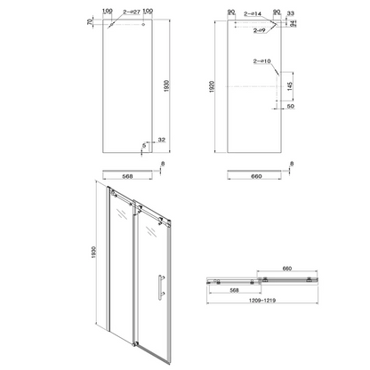 48" W X 76"H Semi-Frameless Shower Door And Enclosure Single Sliding with Clear Glass