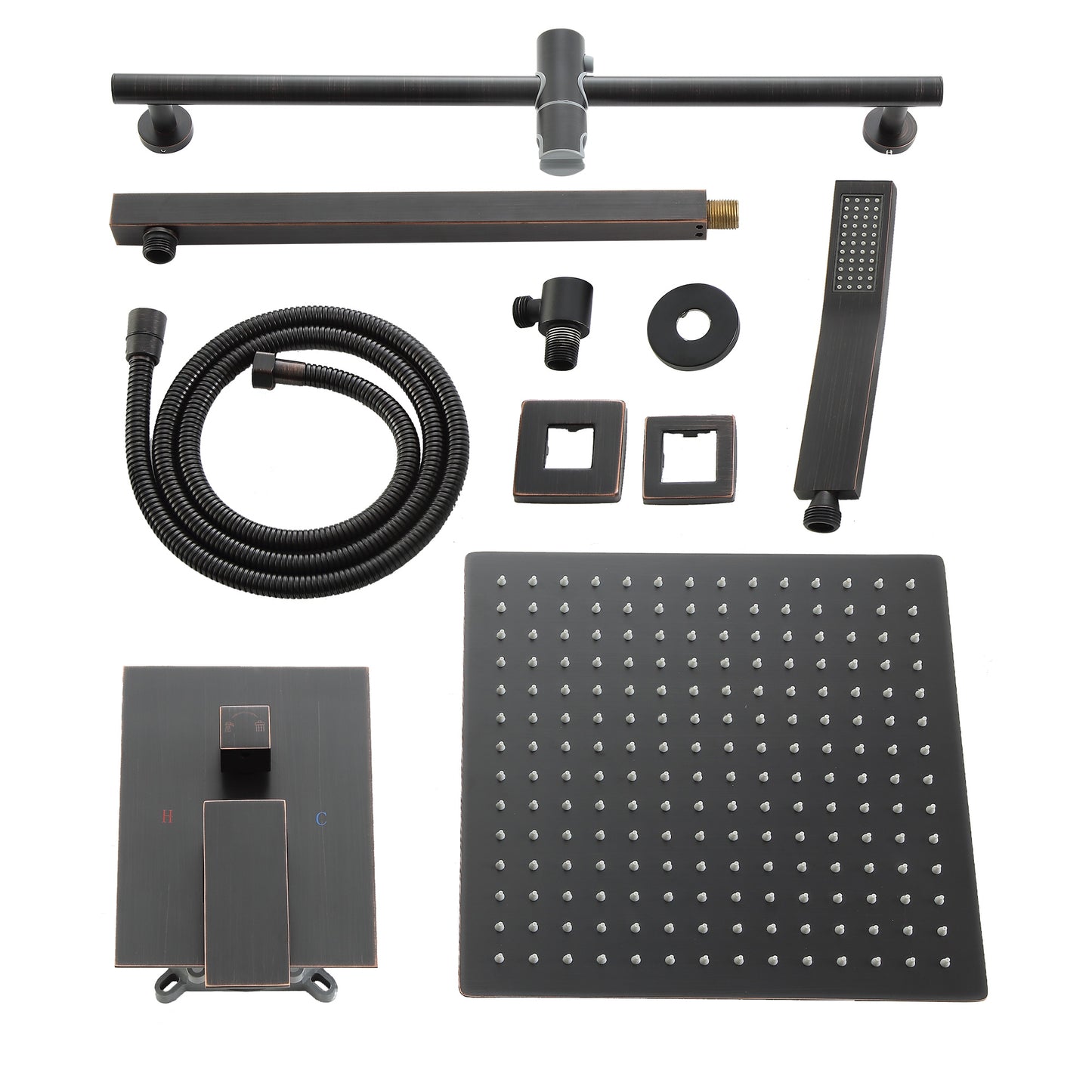 12 Inch Rainfall Square Shower System with Sliding Bar Wall Mounted(Valve Included)