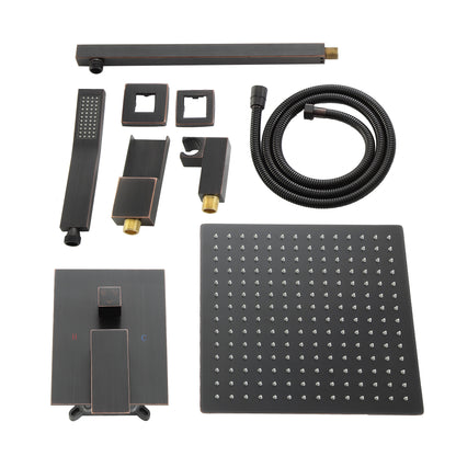 12 Inch Rainfall Square Shower System with Waterfall Faucet Wall Mounted (Valve Included)