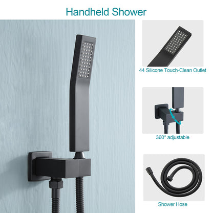 12 Inch Rainfall Square Shower System with Handheld Shower and Linear Faucet Ceiling Mounted (Valve Included)