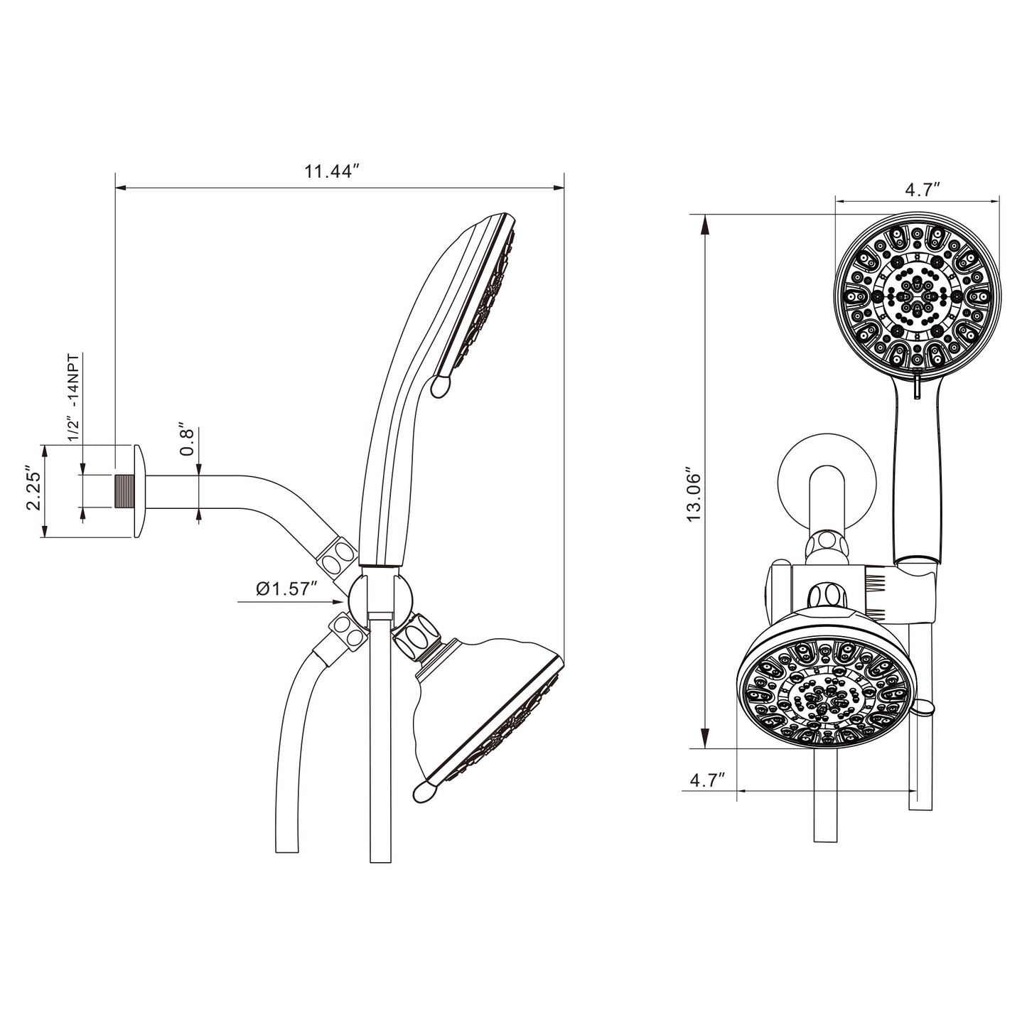 5 Inch Rainfall Round Shower Syatem with Handheld Shower 7 Spray Dual Shower Head