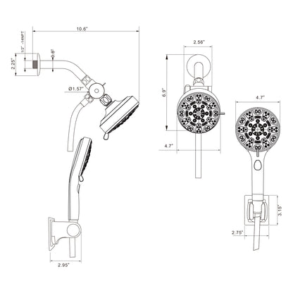 5 Inch Rainfall Round Shower System with Handheld Shower 8 Spray Multi Function Wall Mounted