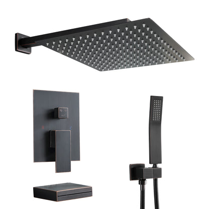 12 Inch Rainfall Square Shower System with Handheld Shower and Linear Faucet Wall Mounted(Valve Included)