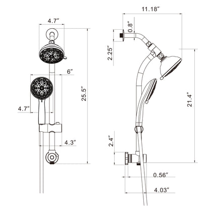 5 Inch Rainfall Round Shower System with Handheld Shower 7 Spray Multi Function Dual Shower Head